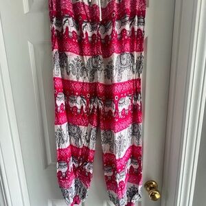 100% Cotton Elephant Print Pink and White Women's Pants